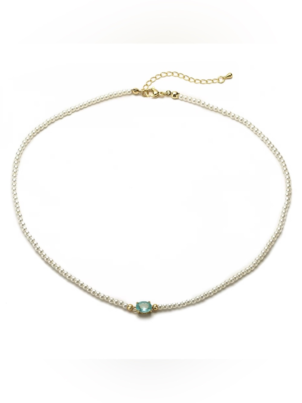 Delicate Pearl Necklace with Blue Gemstone